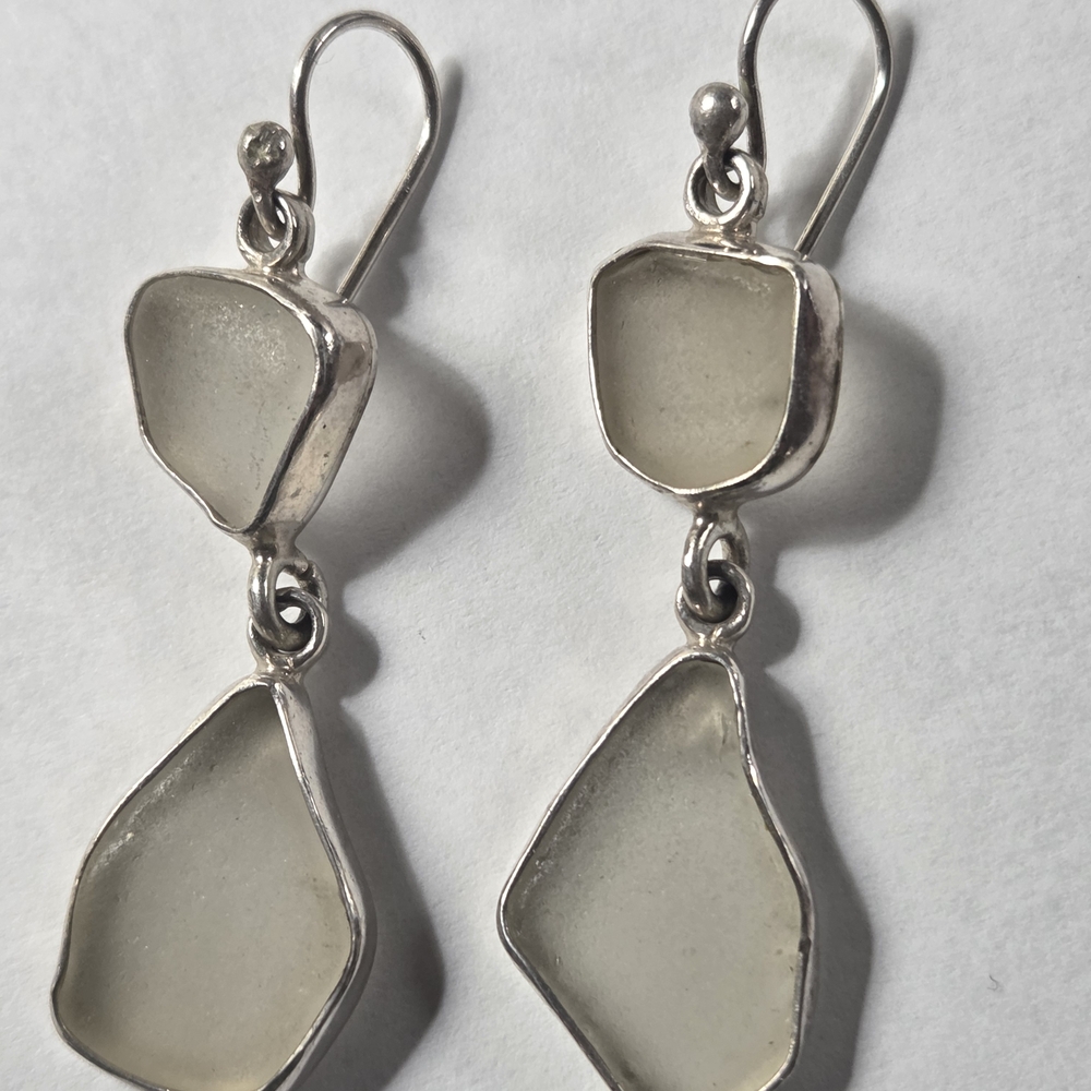 Elegant Sterling Silver Beach Glass  Earrings